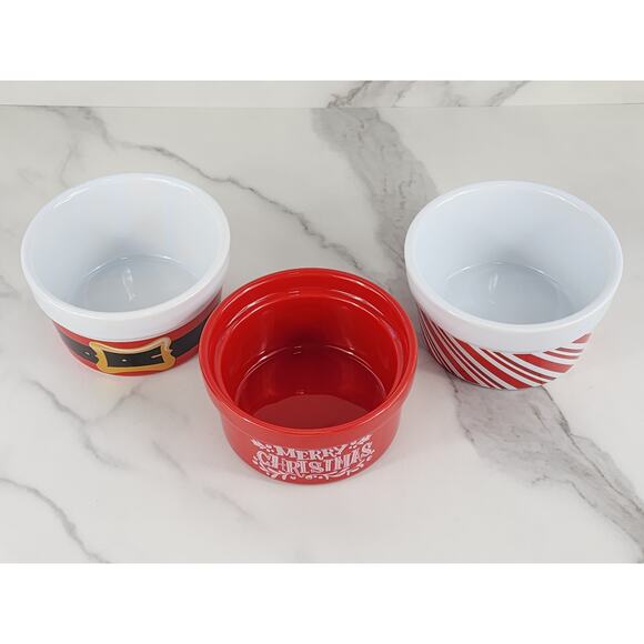Celebrate It Christmas Ramekin Bakeware Serving Bowl 6oz Holiday Santa Dishes x3 - Picture 5 of 14